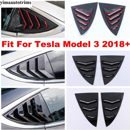 Car Rear Triangle Window Shutter Decor Sticker Cover Trim Accessories For Tesla Model 3 2018 - 2021 Carbon Fiber Style Exterior