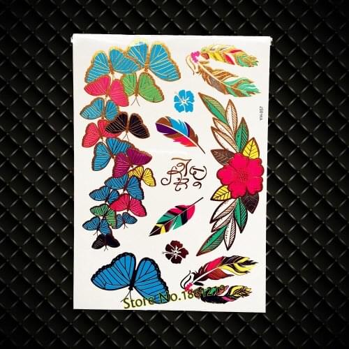Big Size Henna Butterfly Gold Flash Metallic Temporary Disposable Tattoo Rose Flower Tattoo Paste Paper Self Adhesive Health 57
