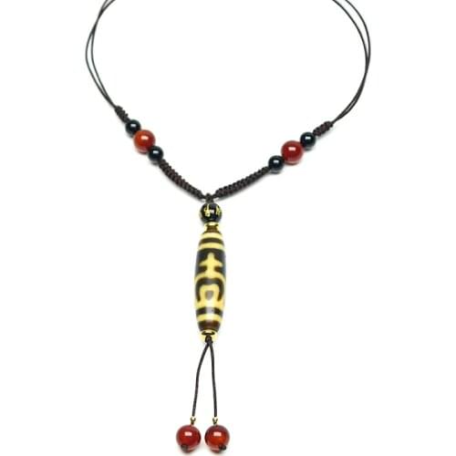 Pure hand-woven Men&womens adjustable necklace Old agate pendant necklace Amulet Yellow/dark brown DZI necklace Free Shipping