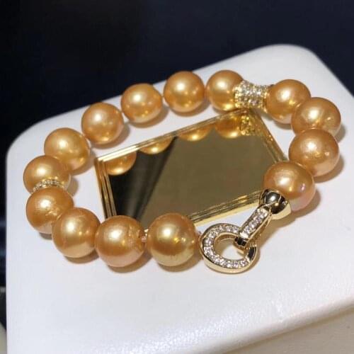 D422 Pearl Bracelet Fine Jewelry 11-14mm Natural Fresh Water Golden Pearls Bracelets for Women Presents