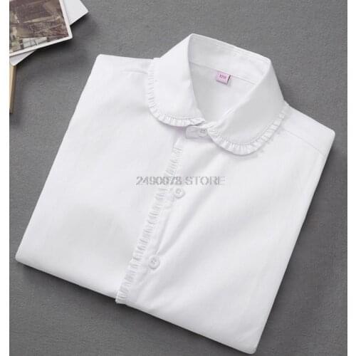 Kids Shirts for Girls Summer White Blouses Child Birthday Shirts School Performance Uniform 4-16 Years Party Blouses