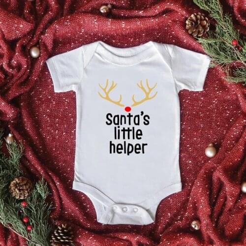 Santas Little Helper Print Fashion Christmas Baby Bodysuits Short Sleeve 100% Cotton Infant Boys Girls Jumpsuits for 0-24 M
