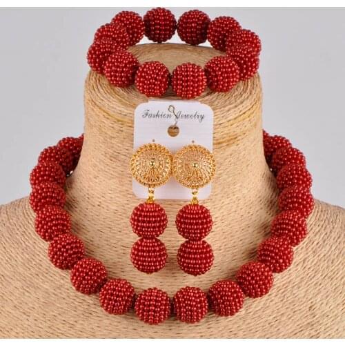 Elegant wine simulated pearl bead african wedding beads costume jewelry set