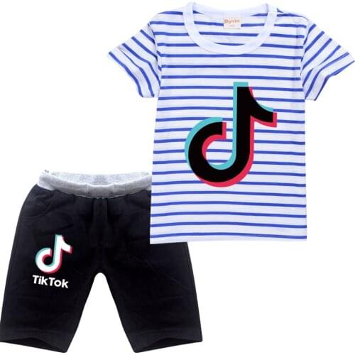 TIK TOK Cotton Girls Tops Fashion Summer Clothes Kids Shirts Cartoon Boys Short Sleeve Clothing Child T Shirt+Shorts