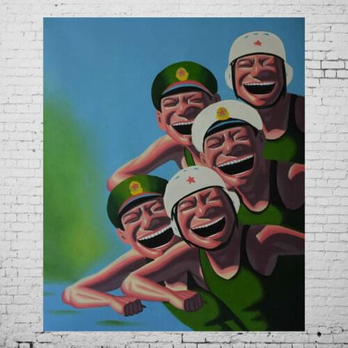 Home Decor Oil Painting on Canvas Hand Painted Modern Wall Art Picture for Living room Yue minjun Funny Soldier 20x24Inch