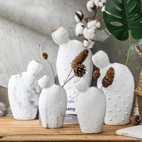 Nordic Creative Cactus Ceramic Vase Decoration Handicraft Living Room Dried Flower Flower Arrangement Vase Home Soft Decoration
