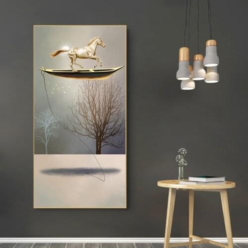 Chinese Style Running Horse on Boat Home Decor Modern Wall Painting Printed Canvas Printing Shopify Dropshipping Wall Decor Art