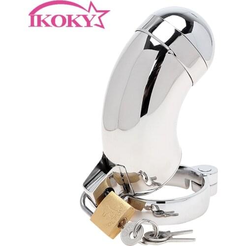 IKOKY Male Chastity Device Cock Cage Sex Toys for Men Stainless Steel Erotic Toys Lockable Penis Cock Ring