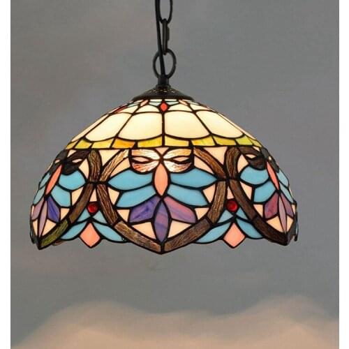 European-Style Creative Tiffany Colored Glass Blue Loving Heart Retro Restaurant Bar Chandelier 12-Inch Iron Chain Lamps