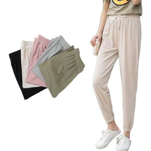 Summer Womens Fashion Loose Sport Pants Ice Silk Cool Black Yoga Bloomers Casual Outdoor Grey Trousers White