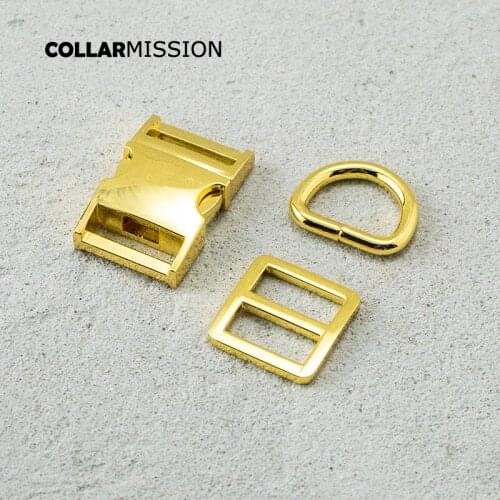 Metal buckle+Tri-Glid+D ring/set) Retailing yellow gold 20mm metal plated buckle for DIY pet collar set harness DIY parts