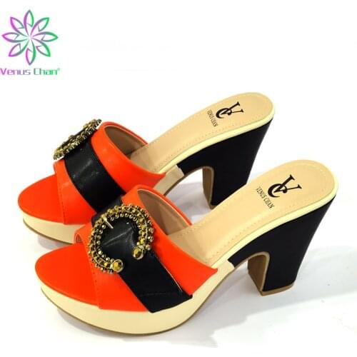 Fashionable Orange Color New Design Nigerian Ladies Shoes for Party Sweet Italian Ladies Slipper for Wedding Party