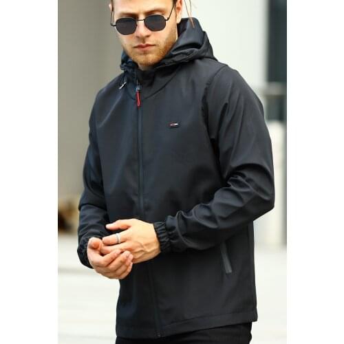 Male Black In-Lined Waterproof Hooded Pocket Raincoat-Windbreaker Jacket