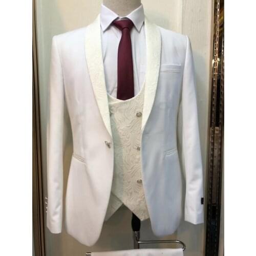 2019 slim fit NEW ivory white men suit 3 piece best men suits with pants tuxedo groom wedding sets mens blazers and suits