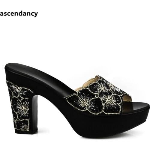 New Arrival Black Color Italian Women Sandals Shoe for Party African Wedding High Heels Slip on Women Pumps Slip on Wedding Shoe