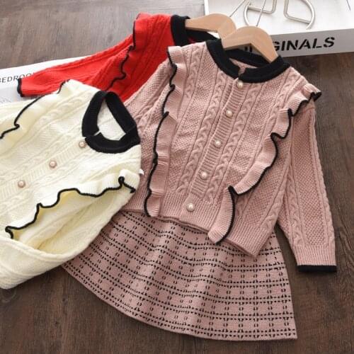 2021 New Arrivals Baby Girl Clothes Autumn Knitted Sweaters Clothing Suits Casual Ruffles Cardigans And Skirt Princess Outfits