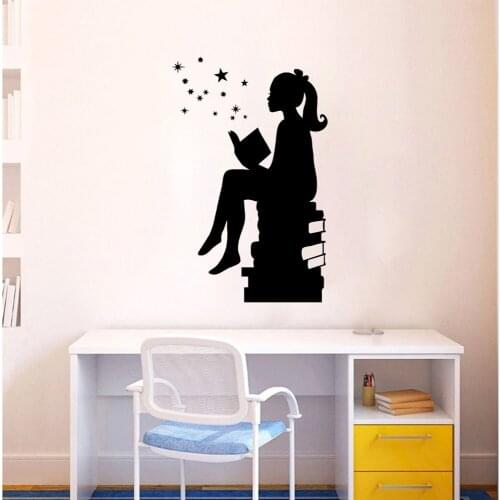 NEW girl and books Wall Sticker Home Decor Decoration For Kids Rooms Nursery Room Decor Vinyl Art Decal