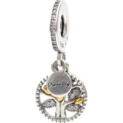 Genuine 925 Sterling Silver Family Tree Dangle Charm Beads Fit Original Europe Bracelet Authentic Luxury DIY Jewelry