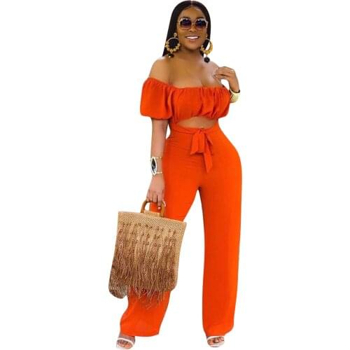 Casual Slash Neck Off Shoulder Women Jumpsuit Short Sleeve Long Wide Pants Long Rompers Womens Jumpsuit Outfit Solid Color