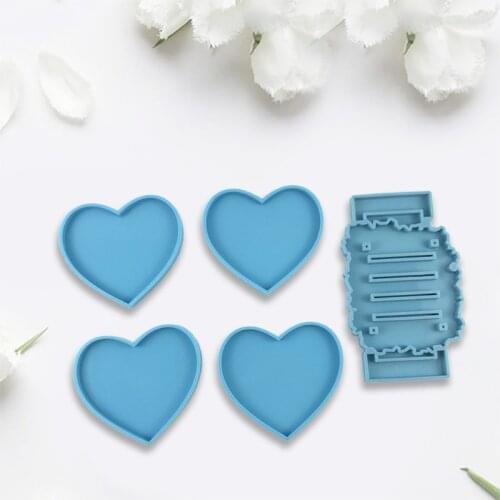 R58E 5 Pcs/Set Love Heart Shaped Coaster Epoxy Resin Mold Cup Mat Casting Silicone Mould DIY Crafts Jewelry Placement Plate