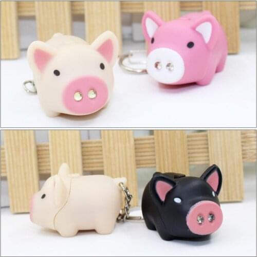 Cute Pig Style Keychain LED Light Sound Key Chain Keyring Car Bag Pendant Decoration Gift Interior Accessories