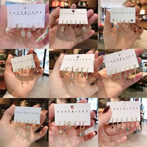 Wholesale Womens Earring 6pcs/Set Heart For Women Cute Earrings Fashion Jewelry 2021 Crystal butterfly long Chain Hoop Earrings