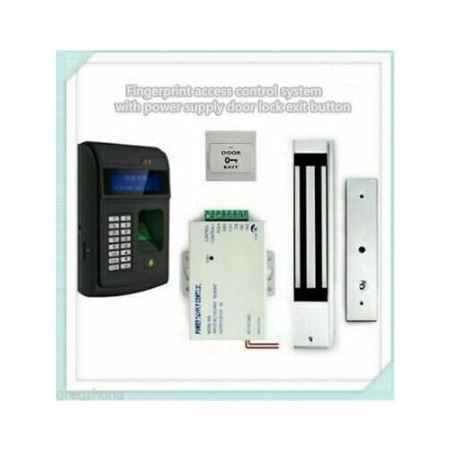 Fingerprint access control system with power supply door lock exit button