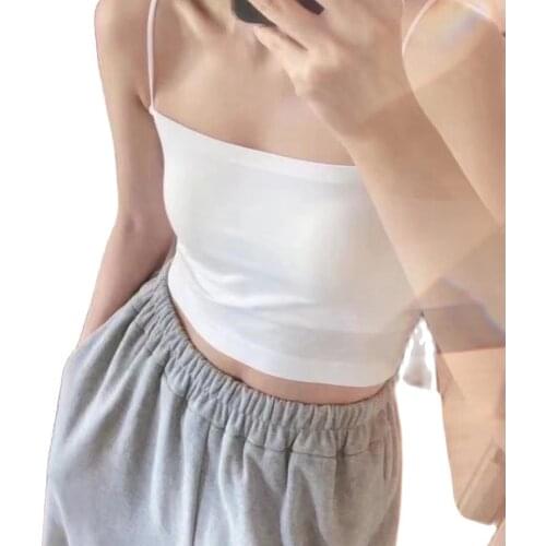 Camisole Non-marking Tank Tops Women Latex Breast Pads External Tops Beauty Back Spaghetti Straps Bottoming Smock Bandeau Top