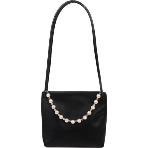 Large-capacity bucket bag pearl shoulder bag ladys one-shoulder handbag simple string bead bag autumn and winter routine