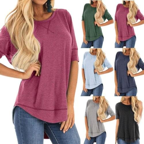 T Shirt Women Spring Autumn 2021 New Pure Color Round Collar Short Sleeve Short After Long Before Female T-shirt Tshirts CJF3903