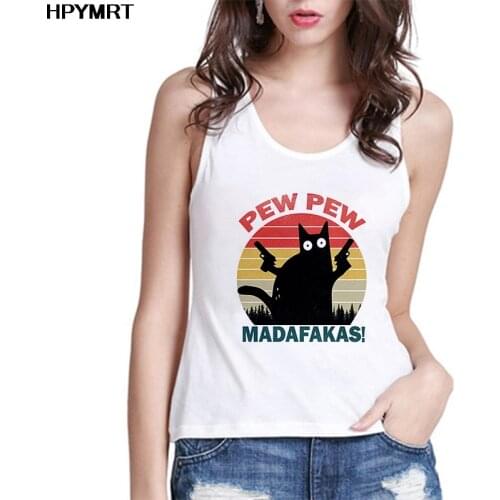 Camisole Sexy Vest Tank Tops 2021 Murderous Black Cat With Gun Funny Pew Pew Madafakas Print Women Sleeveless T-Shirt Female Top