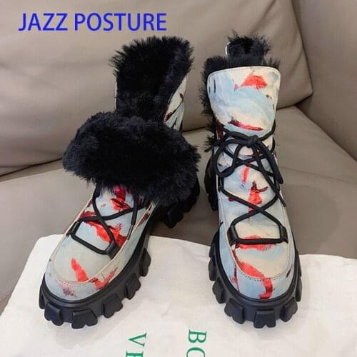 Winter Real Fur Snow Boots Women Natural Genuine Leather Thick Heel Ankle Boots Mixed Colors Round Toe Shoes Lady 34-39 w274