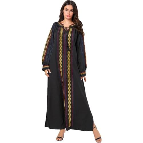 Fashion Abaya Modest Jilbab Women Muslim Long Sleeve Dress Ethnic Embroidery Maxi Party Cocktail Gown Arab Robe Islamic Clothing