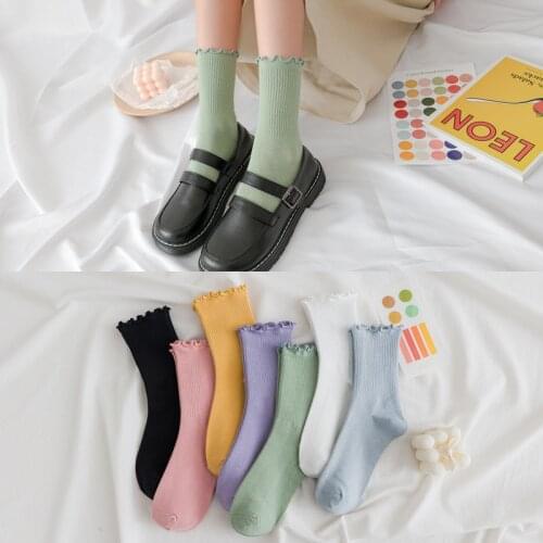 10 pieces = 5 pairs New Socks Women Japanese Autumn Winter Cotton Socks Solid Color Wooden Ear Bunching Socks Ankle Sock