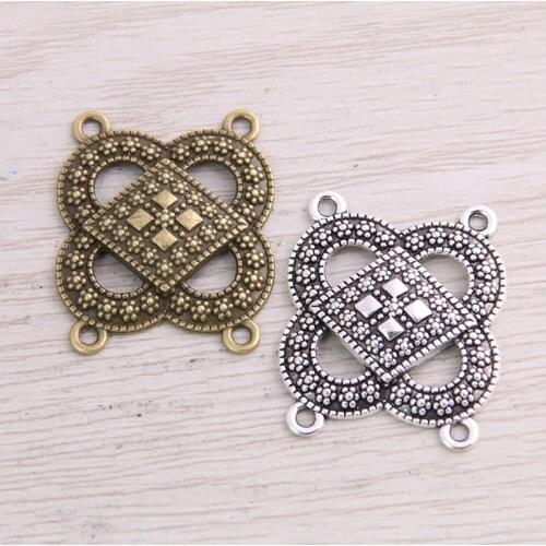 15pcs 26*31mm Retro Two Color Zinc Alloy Hollow Flower Pendants Connectors Linker For DIY Charm Jewelry Accessorie Antique