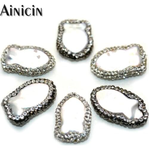 15x22mm Natural Freshwater Pearl Fish Shape Rhinestone Crystal Paved With Hole Loose Beads DIY Jewelry Making Findings