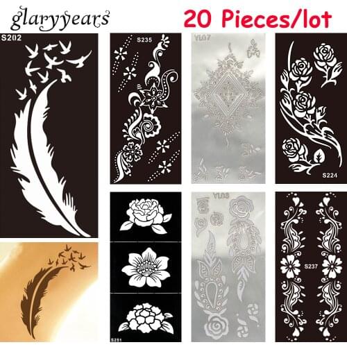20 Pieces/lot Medium Hollow Henna Tattoo Stencil Women Man Back Waist Body Art Airbrush Painting Tattoo Stencil DIY Sexy Product