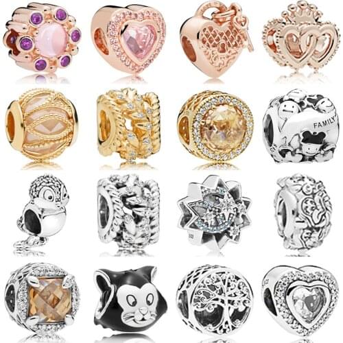 2020 NEW 100% 925 Sterling Silver Elegant Rose Gold Heart Heraldic Radiance Charm Beaded Original Fashion Jewelry Womens Gift