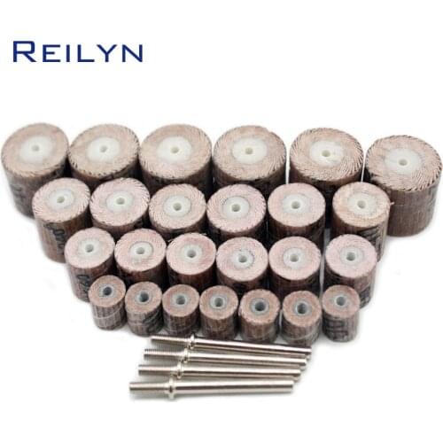 24 pcs sand paper polishing bits abrasive mops-wheel spindle mops sand paper wheel mounted flap wheels grinding bits