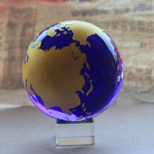 60mm Crystal Global Ball Glass Sphere Ornaments Figurine Home Decoration Fengshui Crafts Earth Marbles Gifts