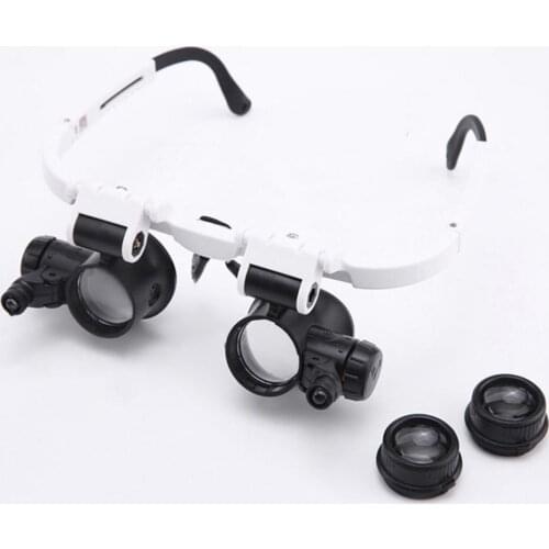 9892H-1 Head Mounted LED Lamp Acrylic Lenses Double Eye Glasses Magnifier Loupe NEW 2020