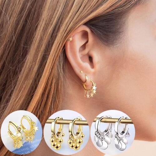 Bohemia Ethnic Lovely Hoop Earrings With Small Pentagram Stars Golden Huggies Charming Creative Earring Piercing Jewelry Gifts
