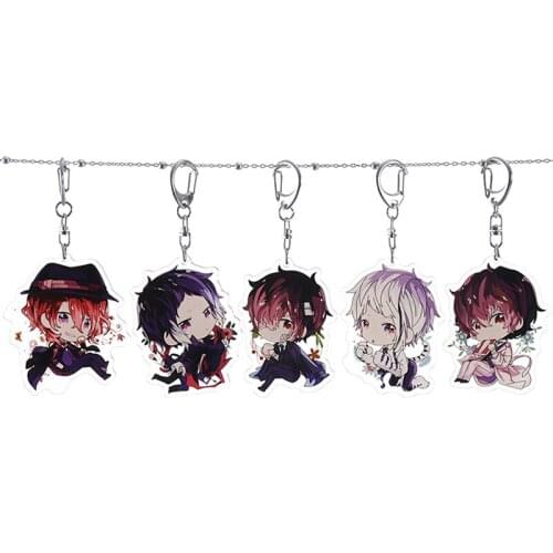 New Fashion Bungo Stray Dogs Keychain Double Sided Key Chain Acrylic Pendant Anime Accessories Cartoon Key Ring