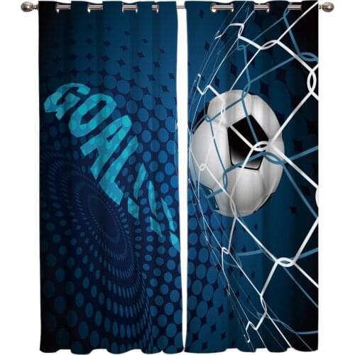 Soccer Balls Football Design Blue Curtains Window Treatment Drapes Window Curtains For Living Room Bedroom Kids Room Home Decor