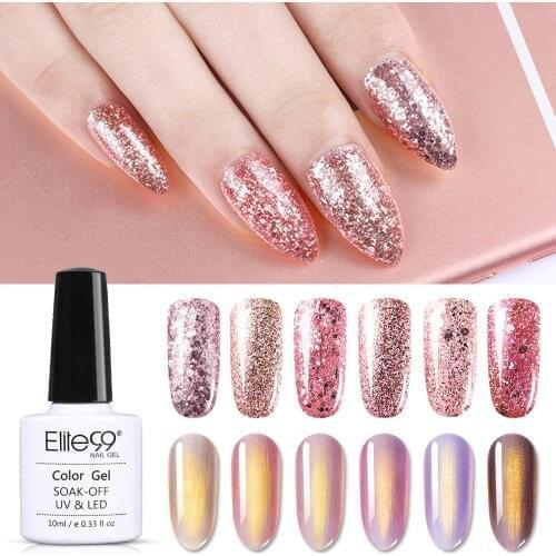 Elite99 10ml Rose Gold Glitter UV Gel Nail Polish Nude Color UV Gel Polish Semi Permanent Sequins Nail Art Manicure Gel Varnish