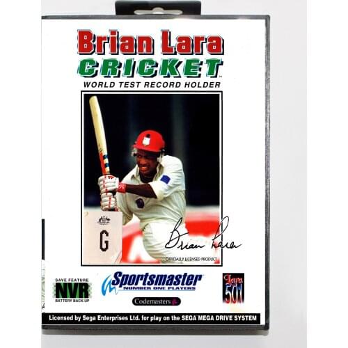 Brian Lara Cricket with Retail Box 16bit MD Game Card For Sega Mega Drive/ Genesis