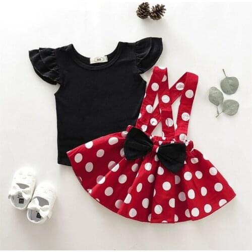 Cute Toddler Kids Baby Girl Shirt Strap Tutu Bow Clothes Outfits Set