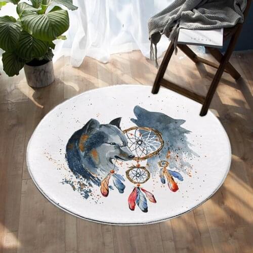 Cartoon Animal Wolf Pattern Bedroom Carpet Round Mat Living Room Carpet 60cm 80cm 100cm 120cm 150cm