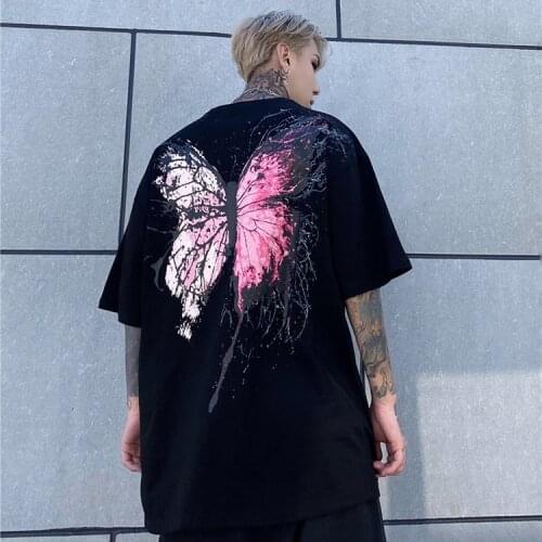 Men T Shirt Hip Hop Summer 2021 Streetwear Print Cracked Butterfly Harajuku Short Sleeve Cotton FashionTops Tees Hipster
