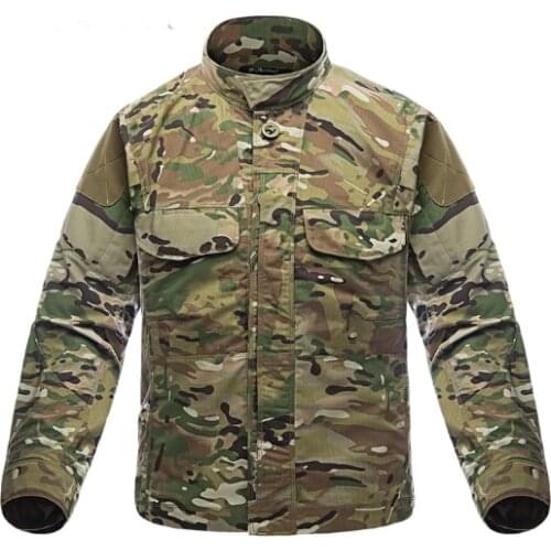 US Military Style Camouflage Tactical Shirt Men DWR Waterproof Multi-Pockets Army Soldiers Combat Shirts Long Sleeve Cargo Shirt